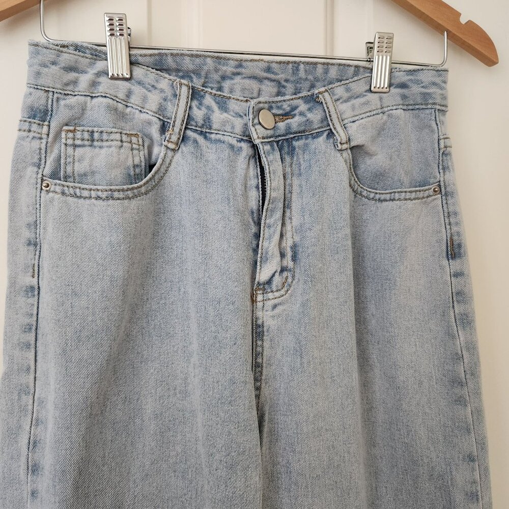 Shein Butterfly Print Light Wash Wide-Leg Jeans Boho Fairy Cottagecore Cute - Picture 4 of 11
